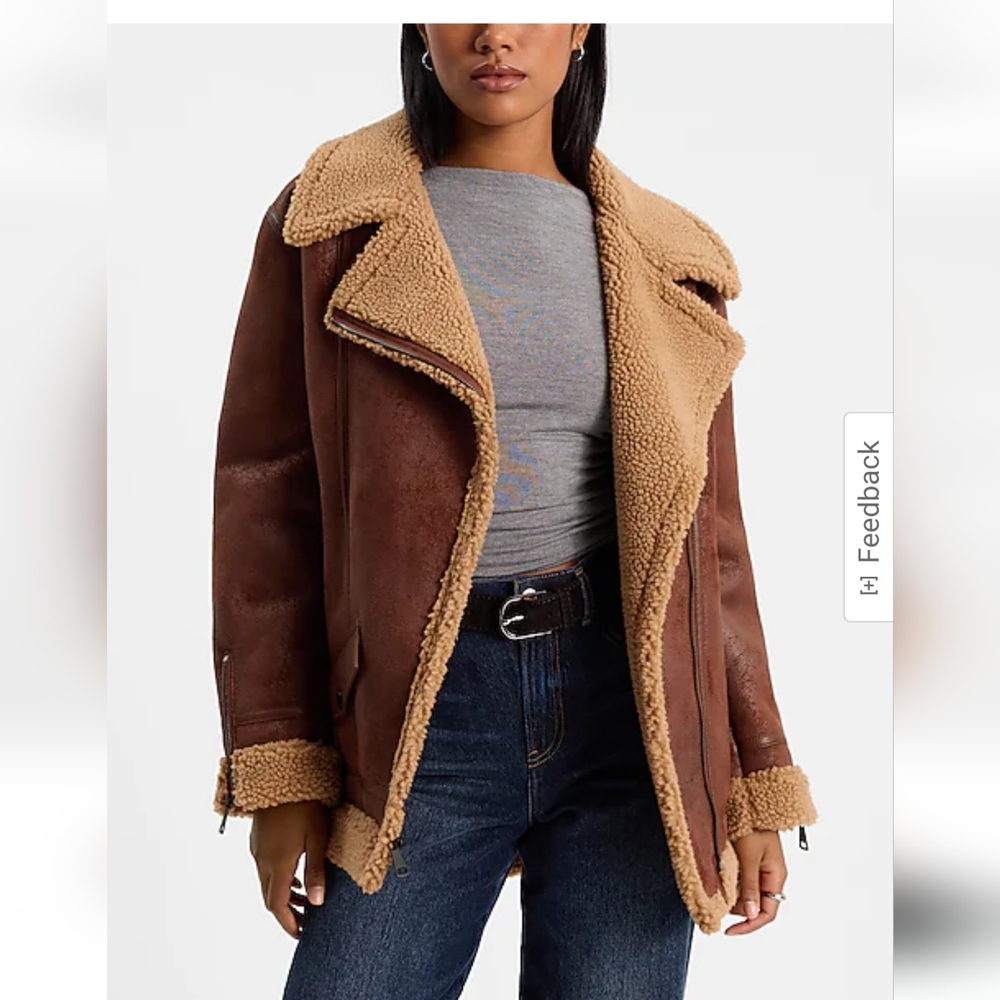EXPRESS SUEDE/SHERPA BROWN JACKET WOMENS SIZE XS